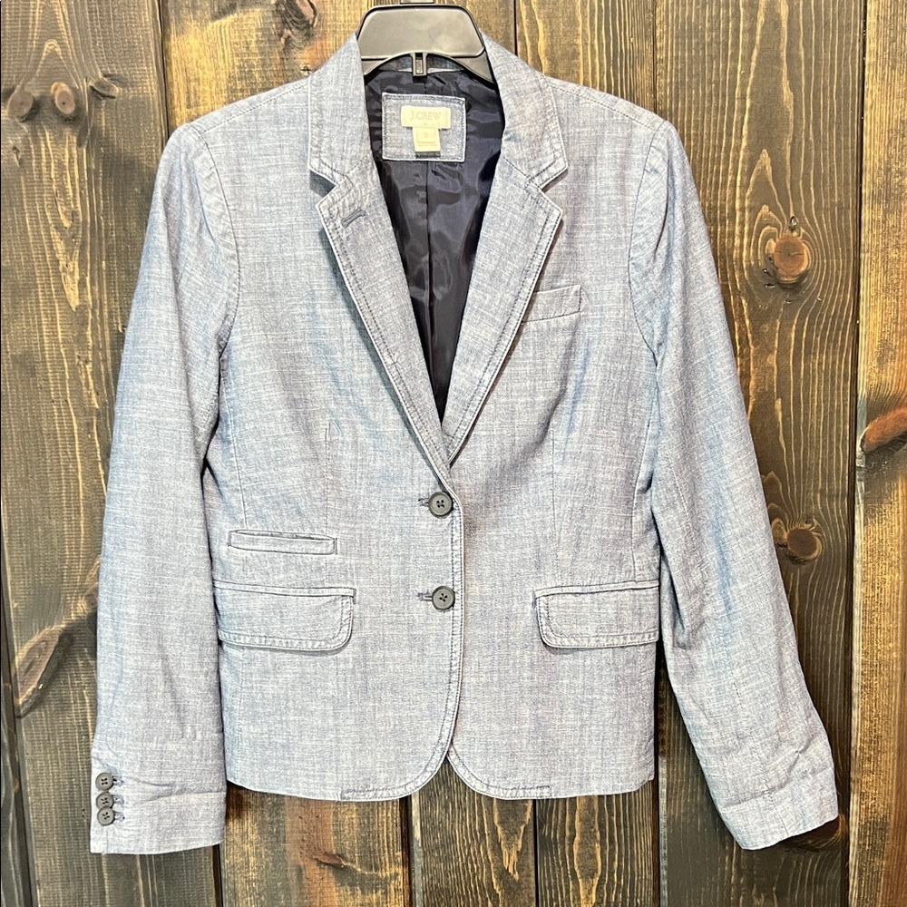 J. Crew Chambray Blazer‎ 2 Denim Blue Office Professional Academia Preppy Cotton